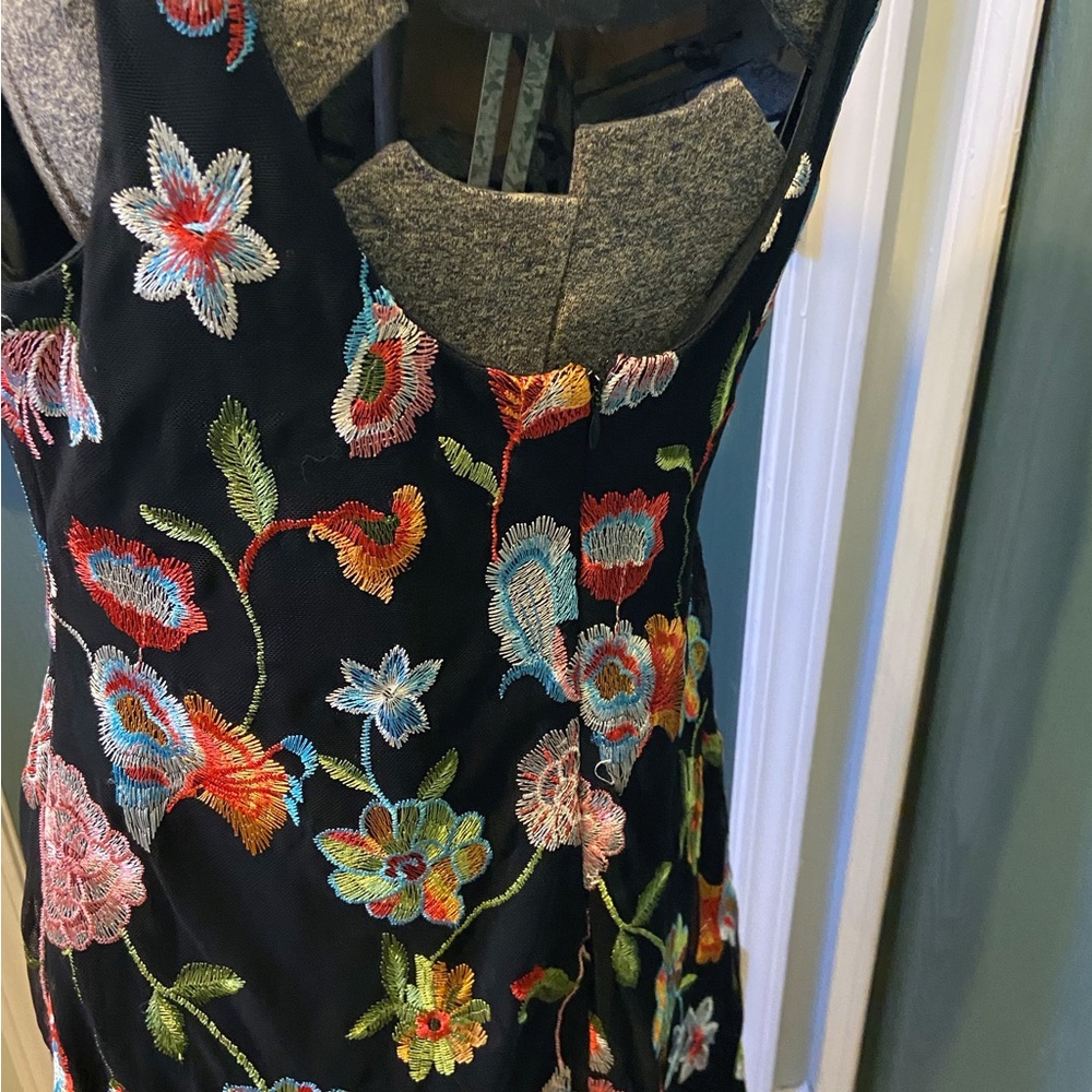 Darian Black multi colored floral embroidered dress short 12 homecoming - Picture 4 of 8